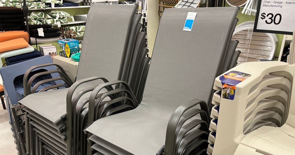 stacking patio chairs at store 