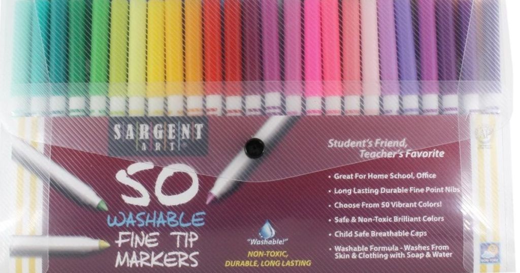 a package of Sargent Art 50 Washable Fine Tip Markers