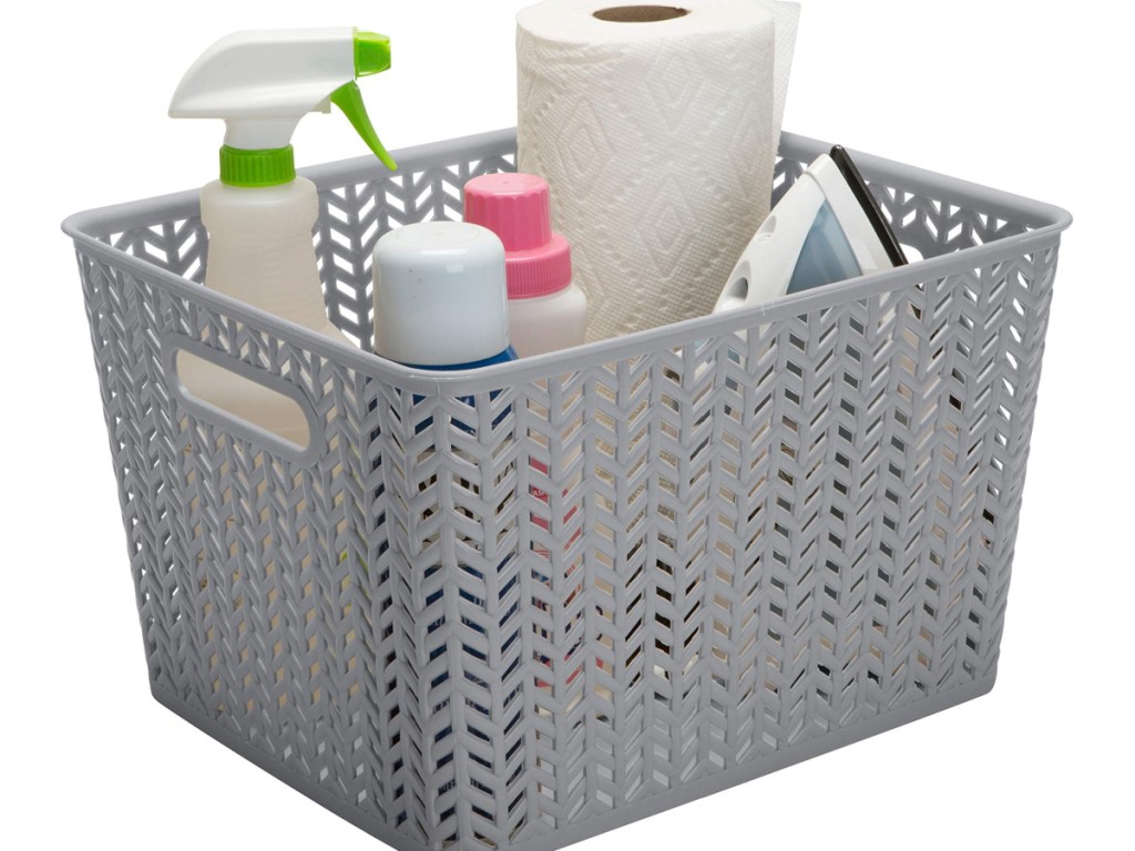 Simplify Herringbone Bin Storage Basket in Grey