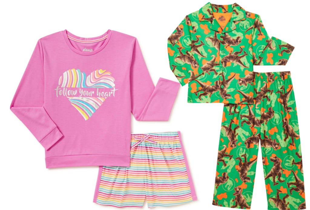 Sleep On It Girls Heart Long Sleeve Pajama Shorts Set and Jurassic World Toddler Boy 2-Piece Pajama Set