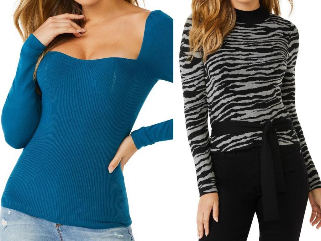 sofia jeans mock and sweetheart neck sweaters