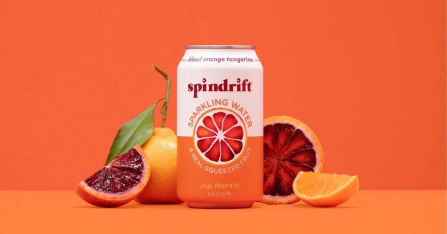 can of spindrift blood orange tangerine with orange background