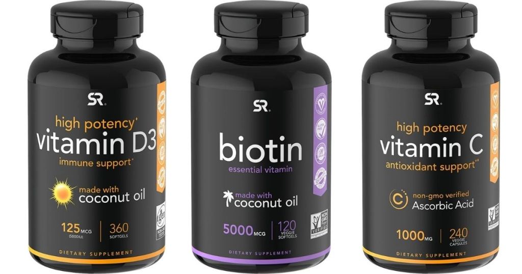 three bottles of Sport Research Vitamins