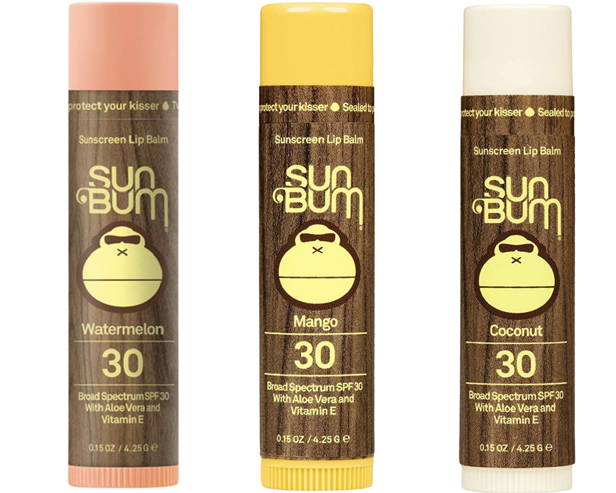 SunBum brand lip balm in three flavors