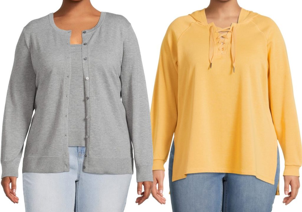 woman in gray cardigan and tank set and woman in yellow top