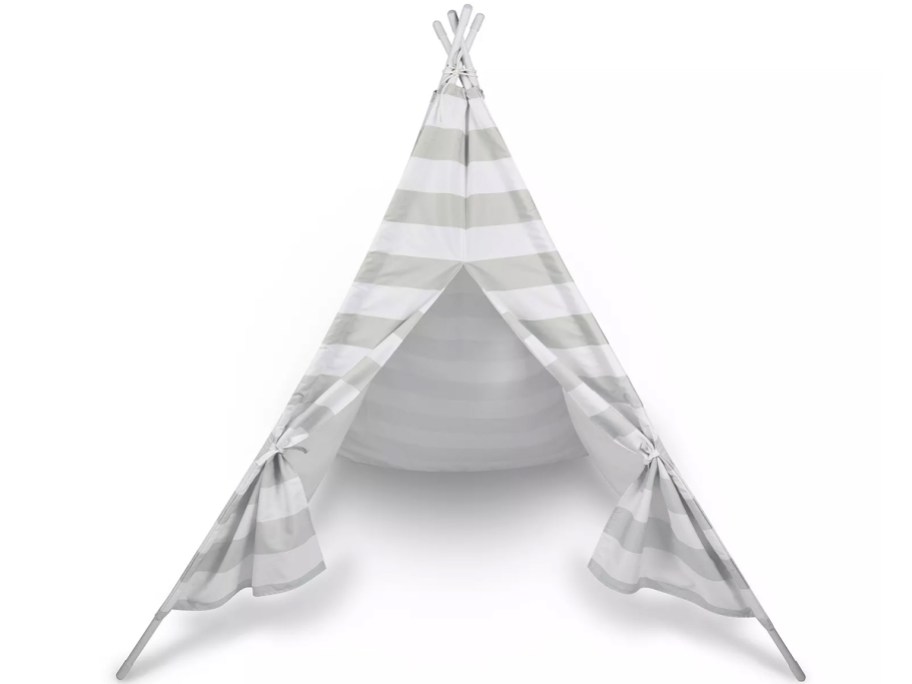 grey and white striped kids play tent