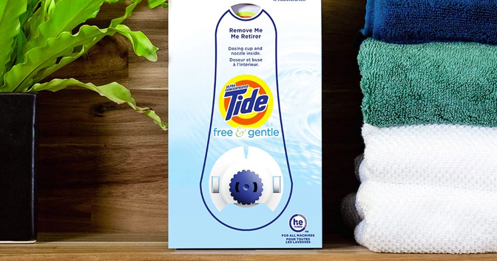 box of tide free & gentle detergent on shelf