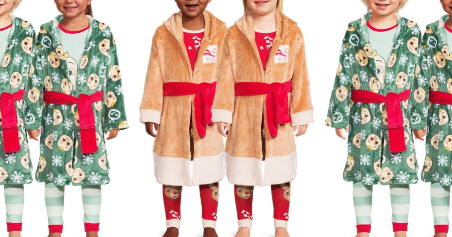  kids in christmas pajama and robe sets