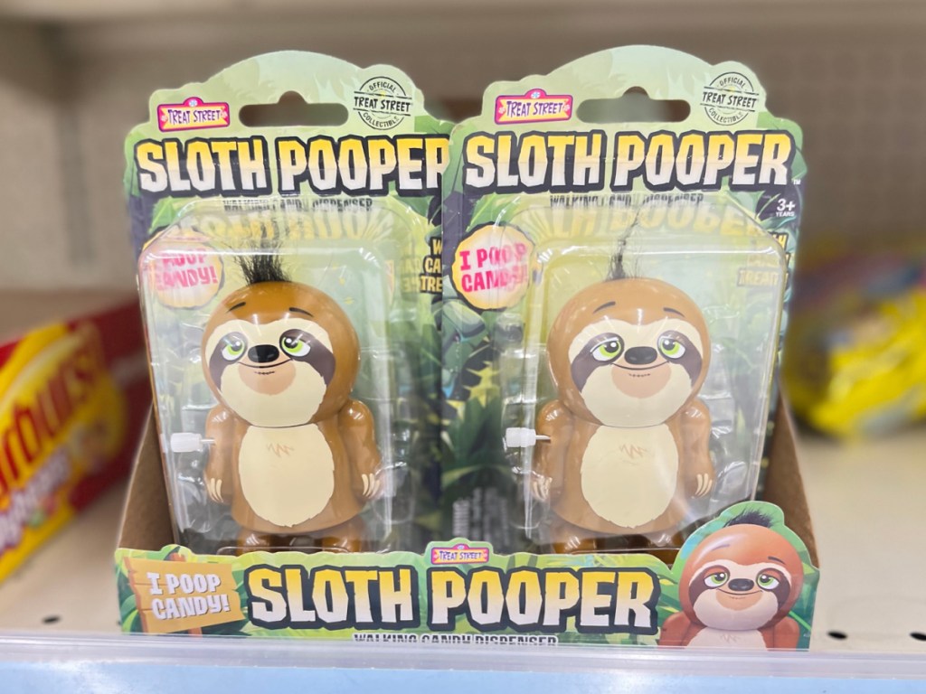 sloth candy dispensers on store shelf