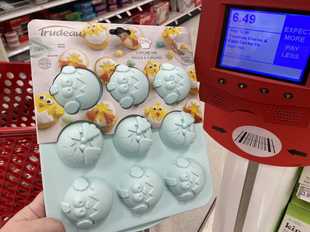 blue chick-shaped cupcake pan in store