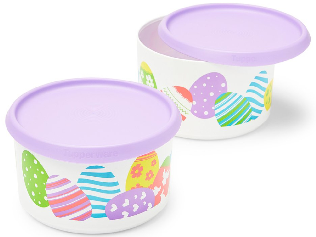 TUPPERWARE FRUIT CANISTER SET OF TWO PURPLE 