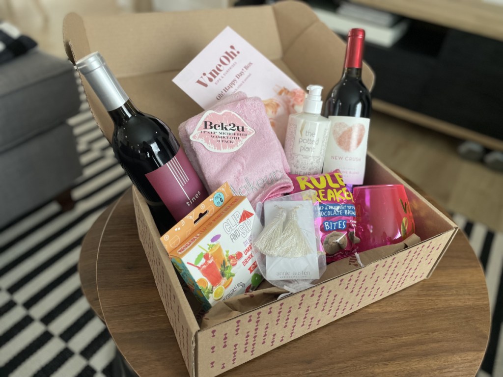 in wine subscription box on table