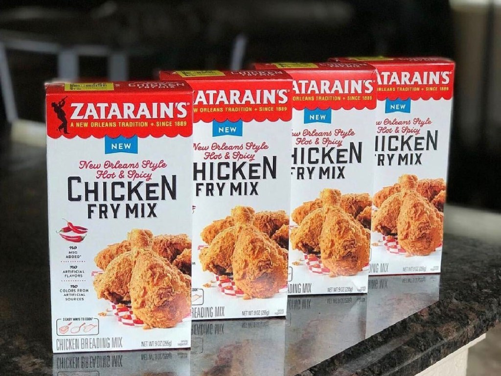 four boxes of spicy chicken fry mix