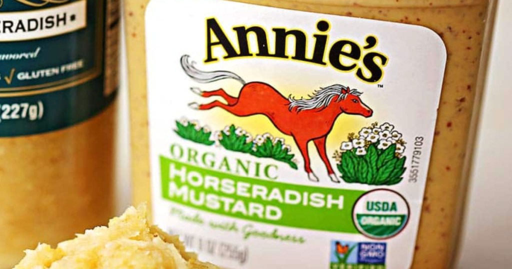 bottle of annies horseradish mustard
