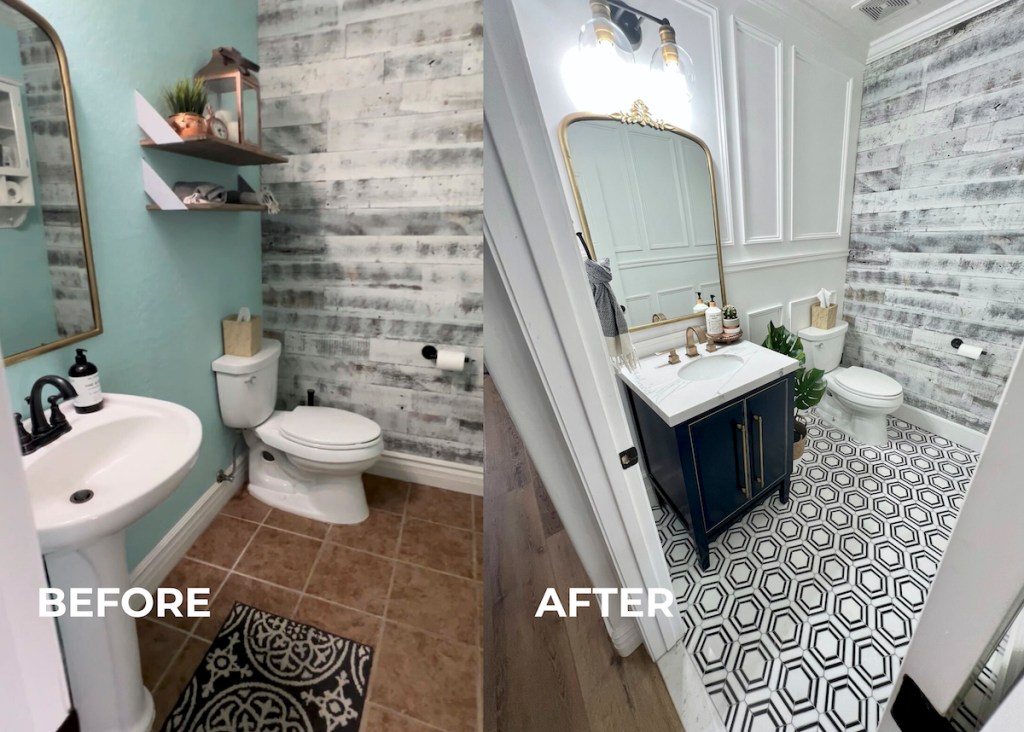 before and after of half bathroom renovation