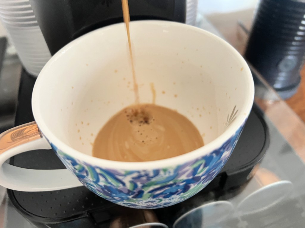 brewing espresso for a latte