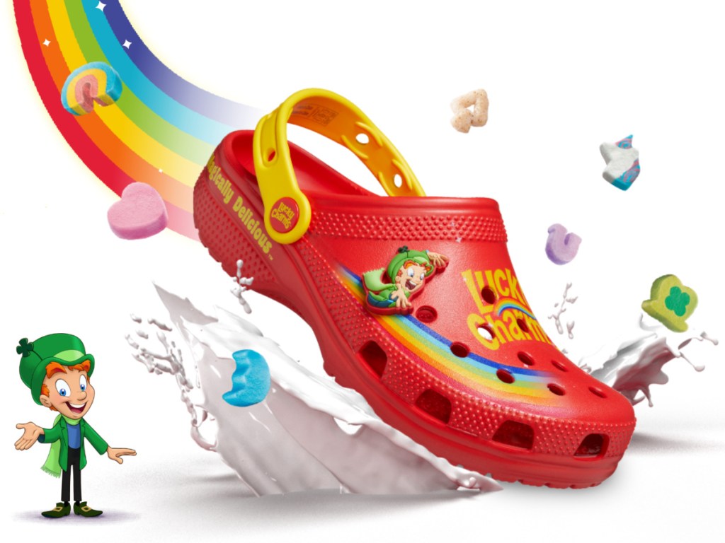 Lucky Charms Croc with animated rainbow and leprechaun
