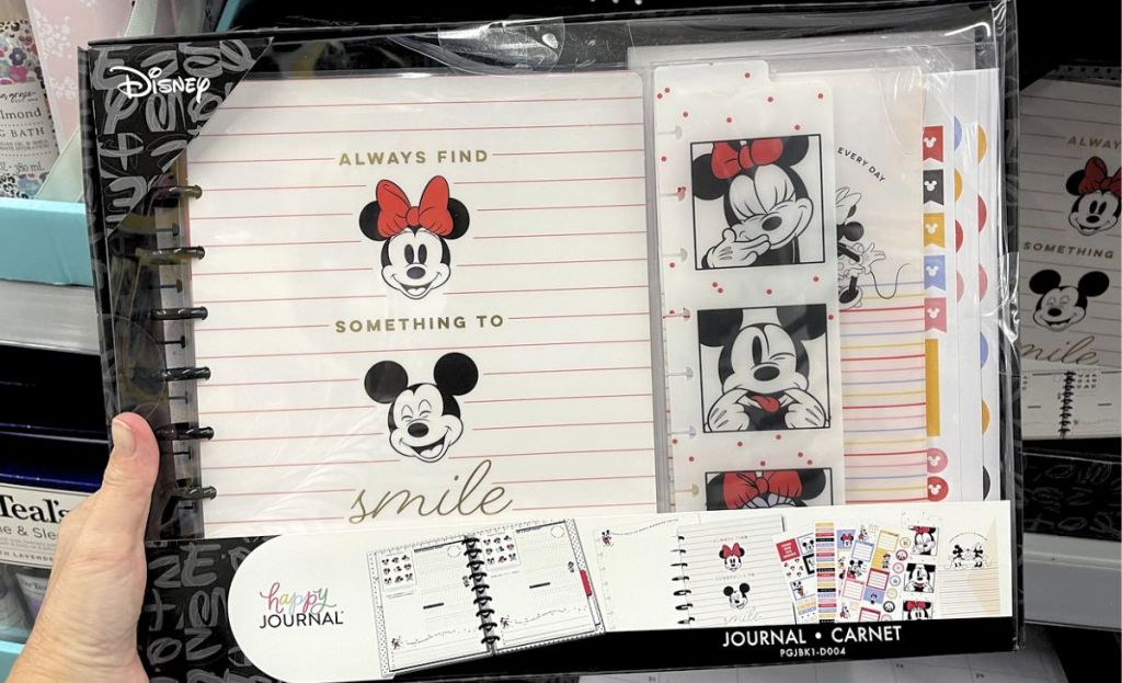 hand holding up disney planner in store