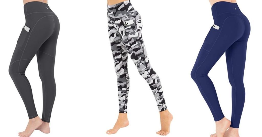3 gray, camo, and blue Espidoo Women's Yoga Pantss