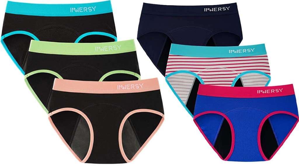 six pairs of girls underwear in multiple colors