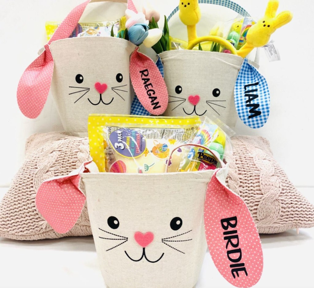bunny easter baskets with names on them