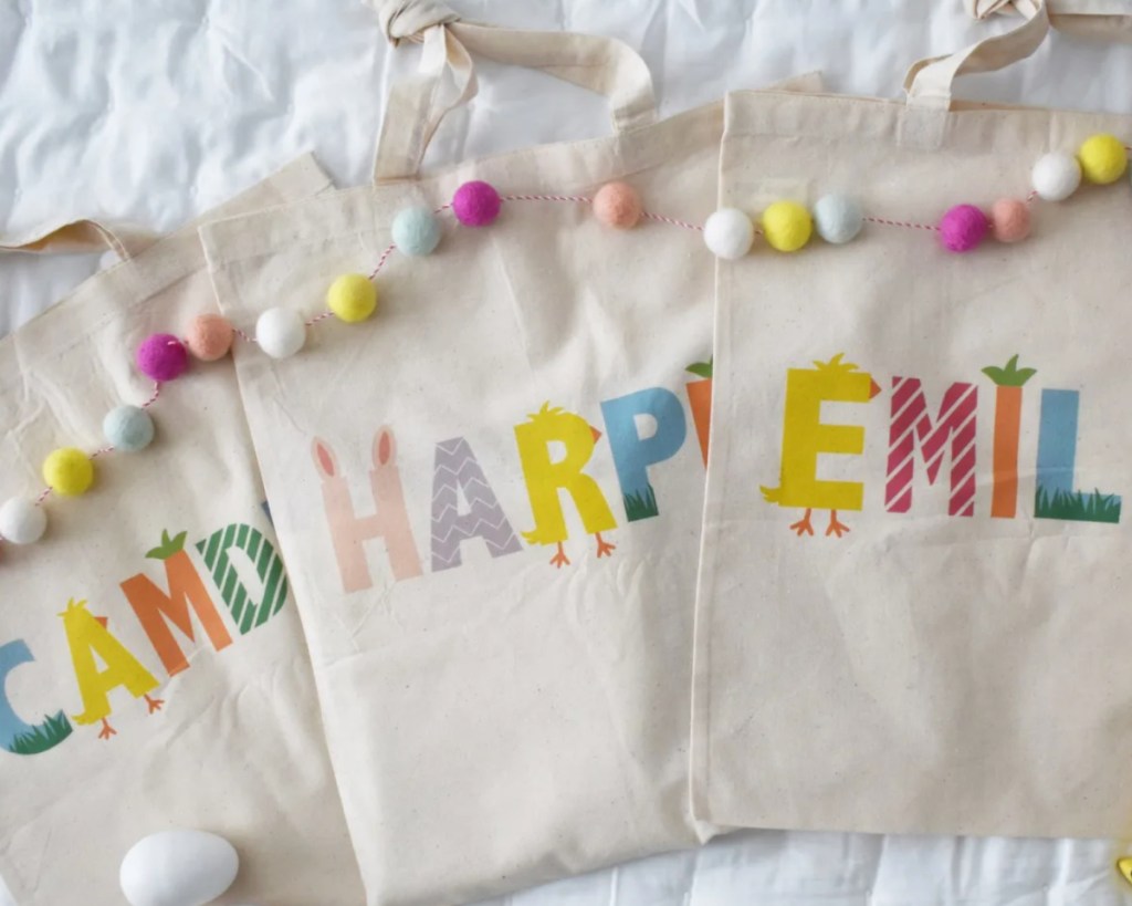 linen easter totes with names on them
