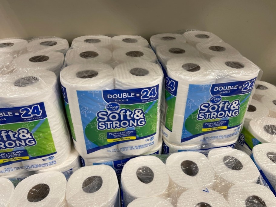 toilet paper on shelf at Kroger