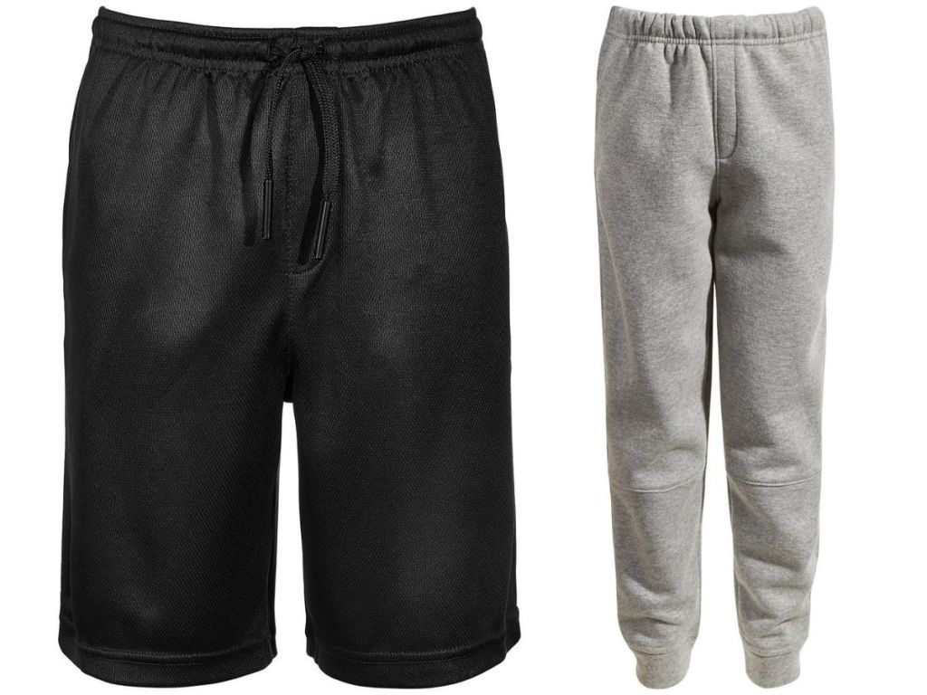 boys black shorts and gray sweatpants