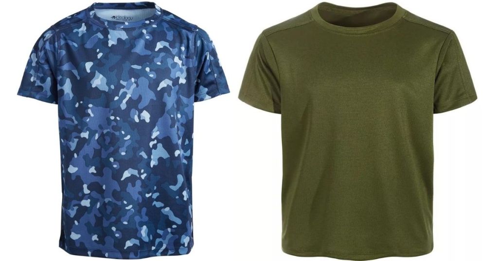 boys blue and white camo and green tee