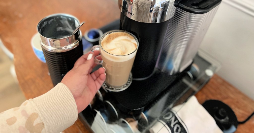 making a latte in a nespresso machine