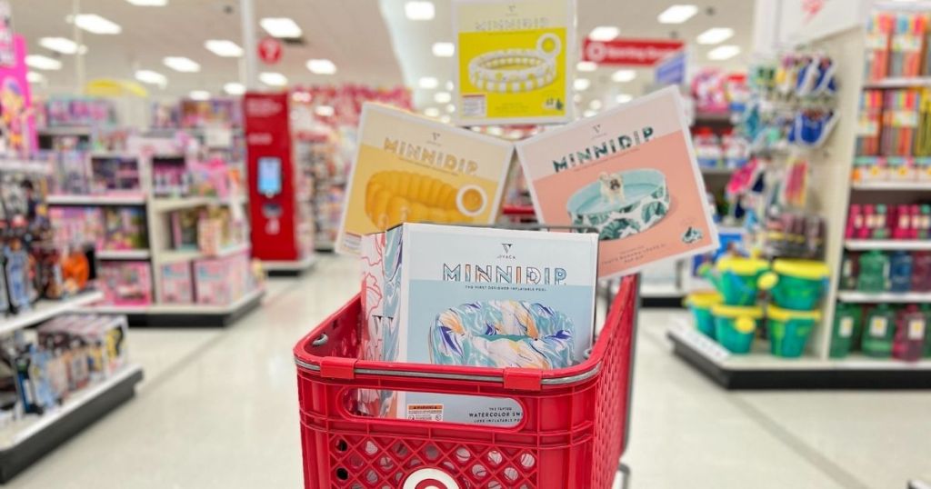 Target shopping cart filled with inflatable pools