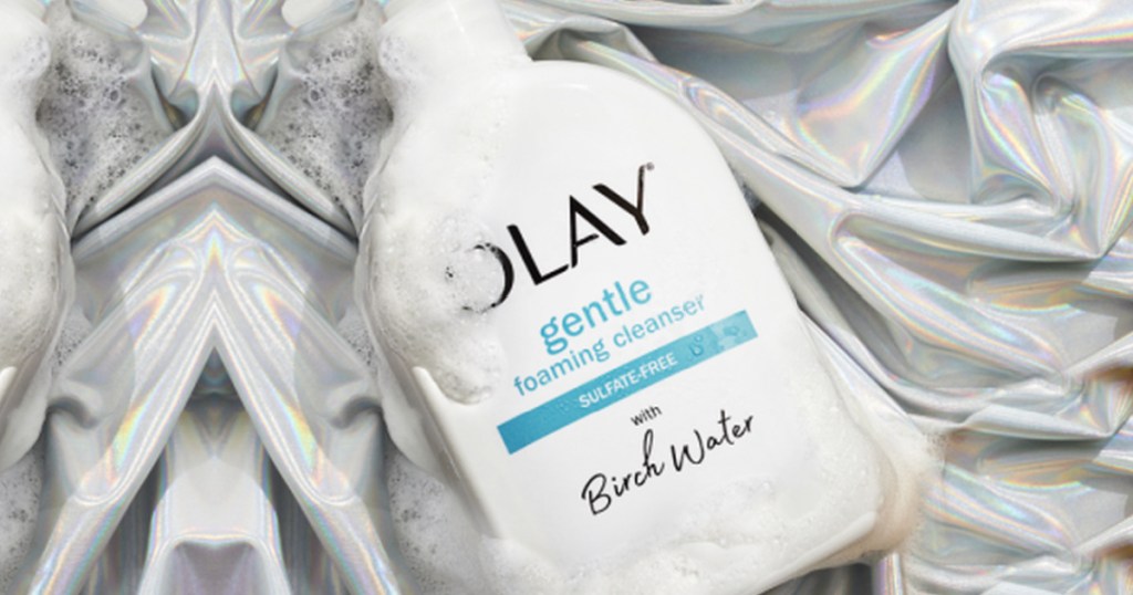 olay birch cleanser on holographic sheet