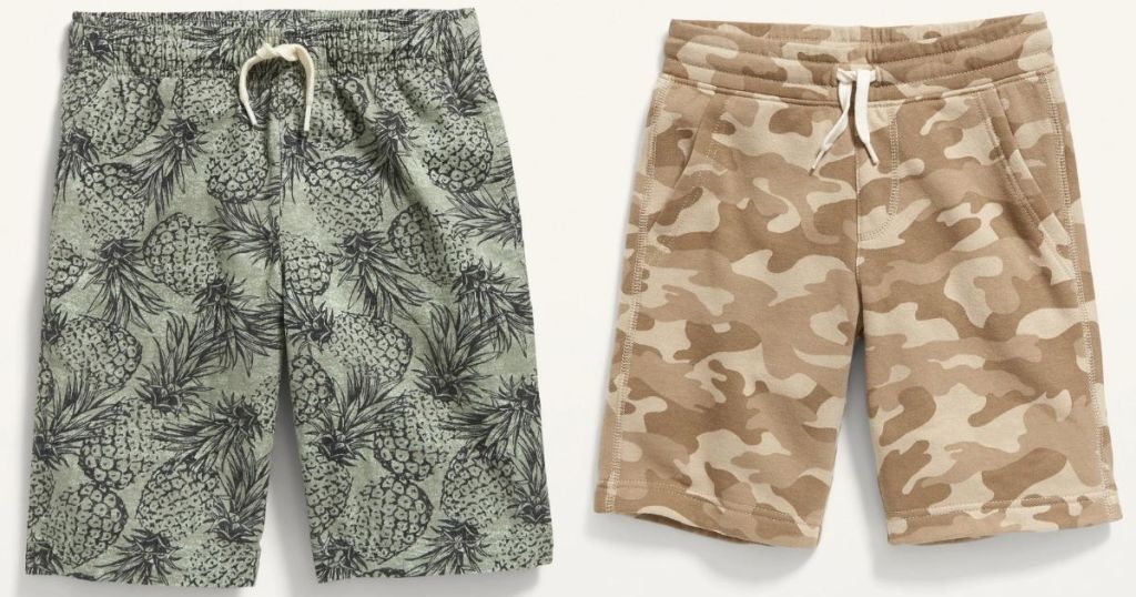 boys pineapple shorts and camo shorts