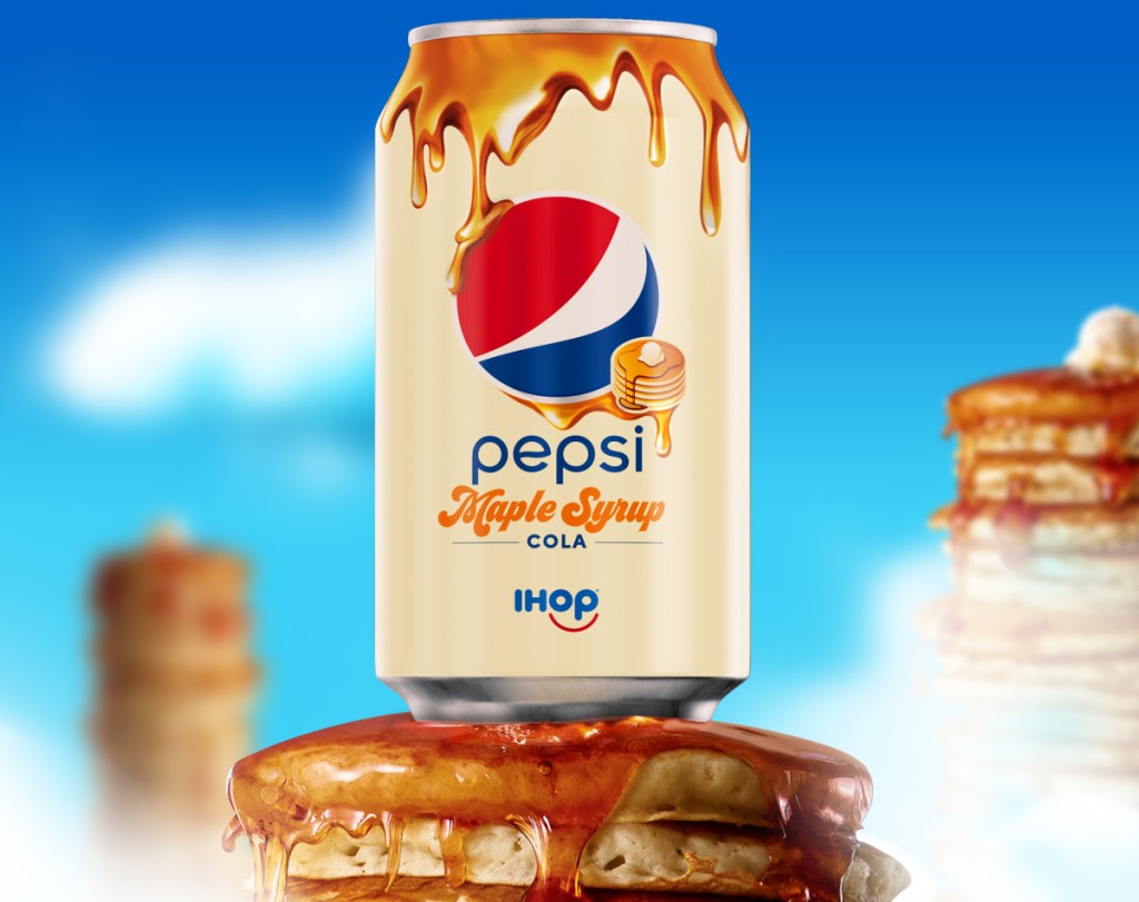 pepsi maple syrup on top of ihop pancakes
