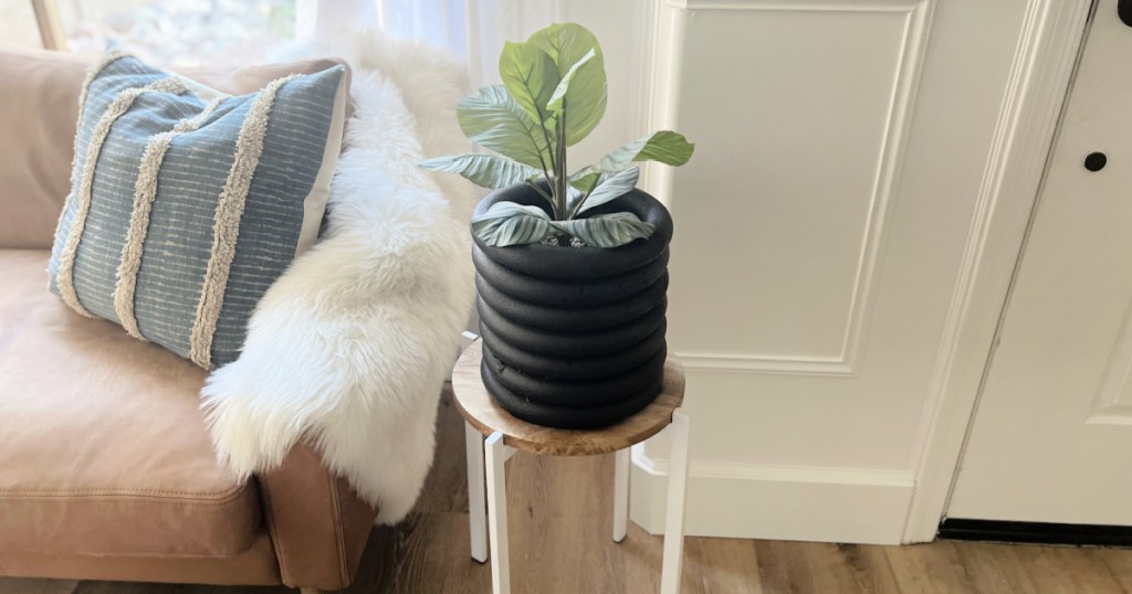 planter made from dollar tree floral rings