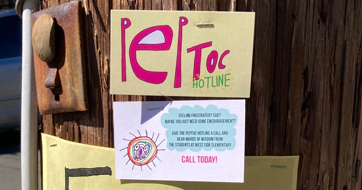 Peptoc hotline business cards stapled to a utility pole