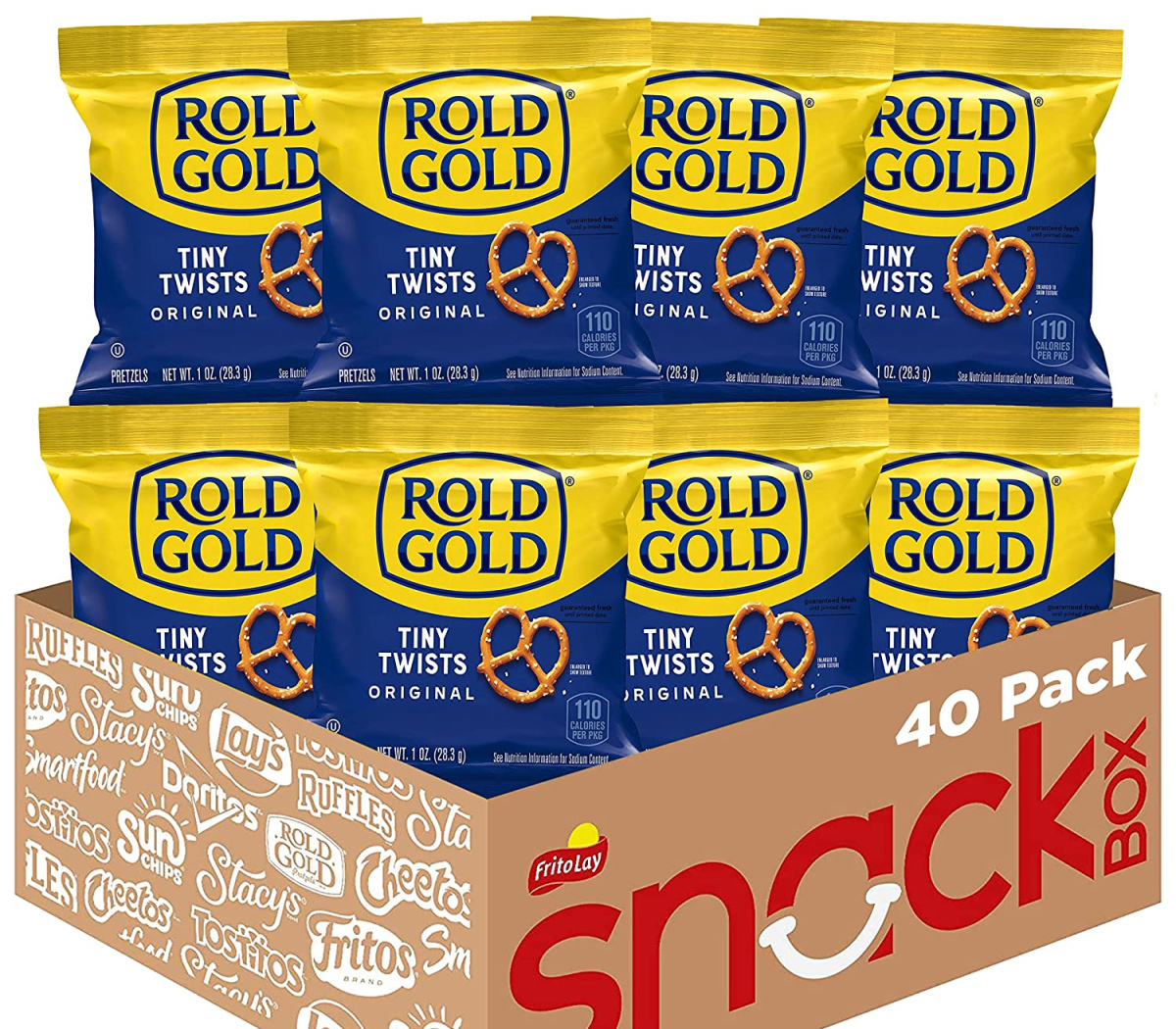 rold gold pretzel bags in a box