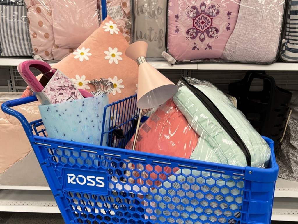 Ross shopping cart full of pastel home goods