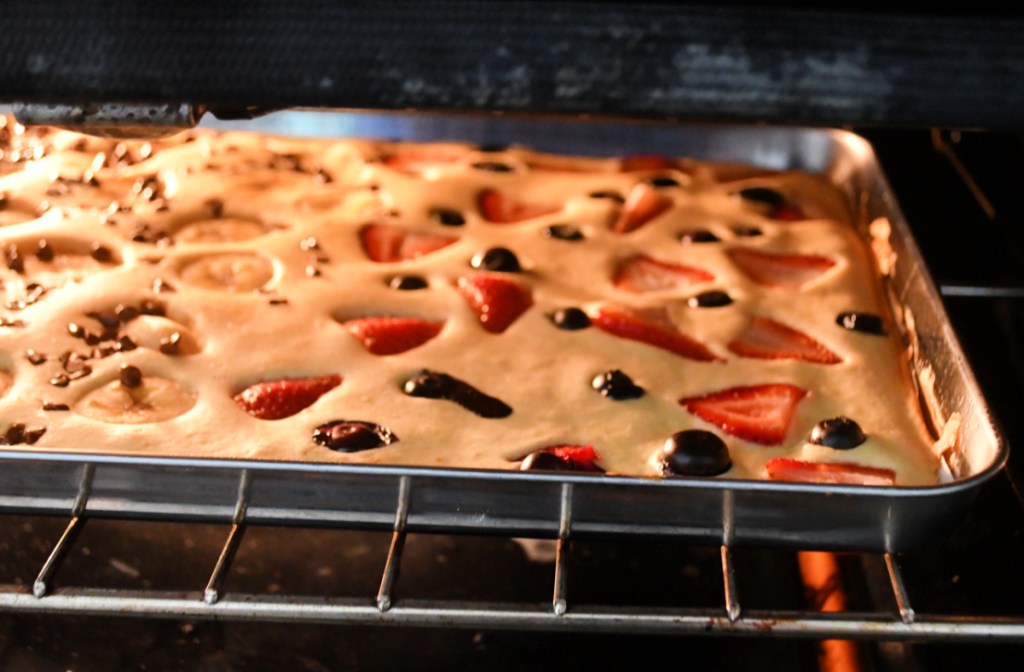 sheet pan pancakes in the oven
