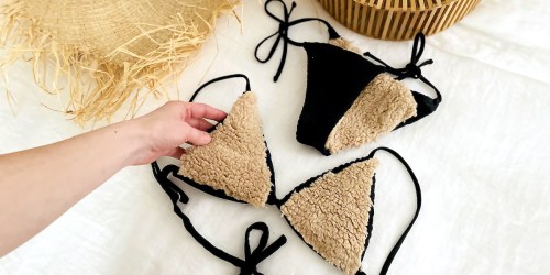 The Latest TikTok Trend Has us Buying All The Sherpa Lined Bathing Suits This Season