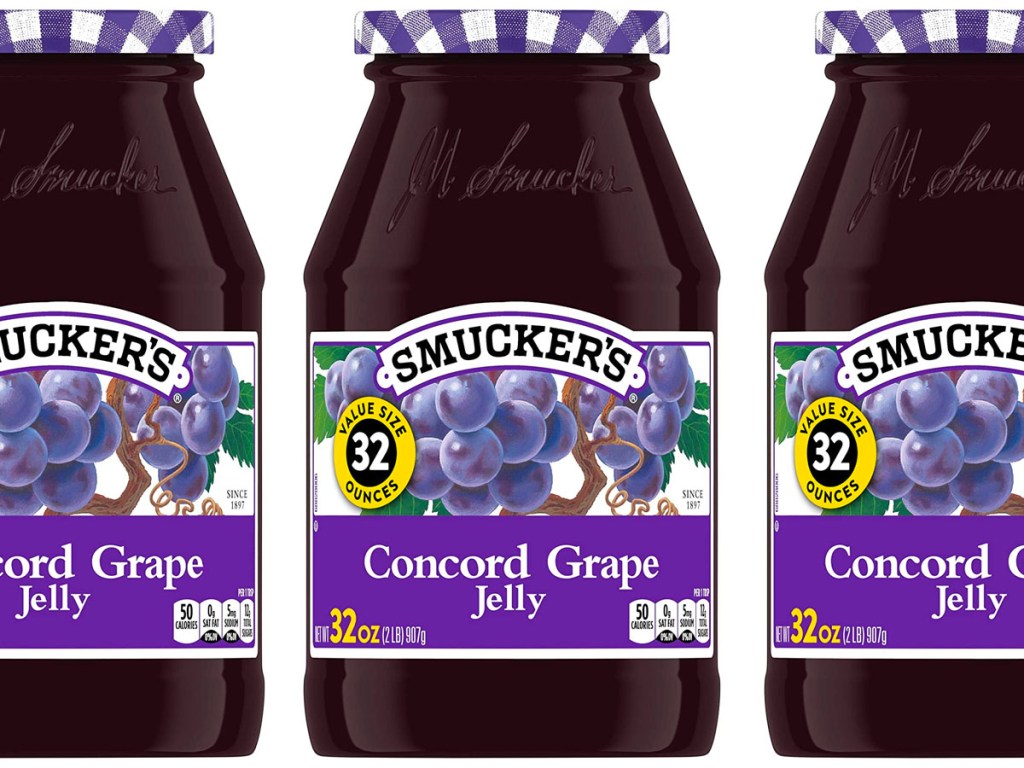 three smuckers grape jelly jars