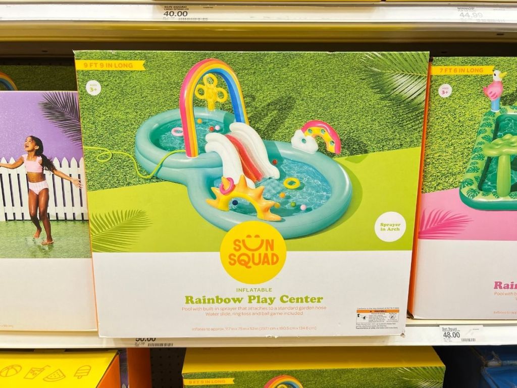 Sun Squad Rainbow Play Center inflatable pool on store shelf