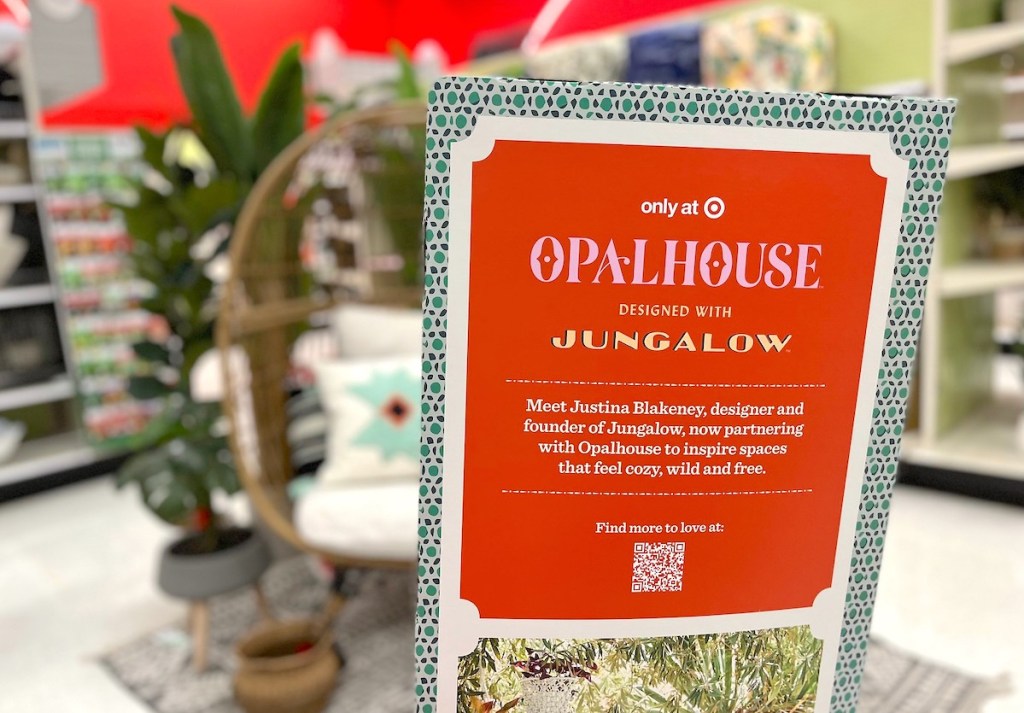 close up of target opalhouse jungalow sign inside of store