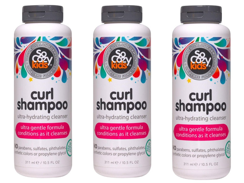 three stock images of curl shampoo