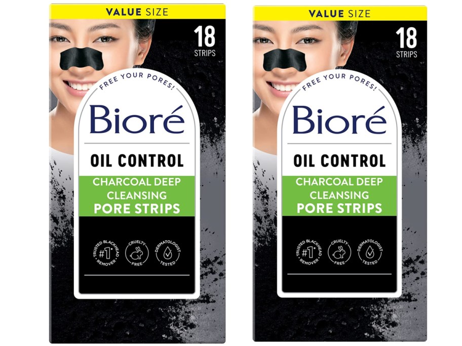 two Bioré Charcoal Deep Cleansing Pore Strips 18-Count  stock images
