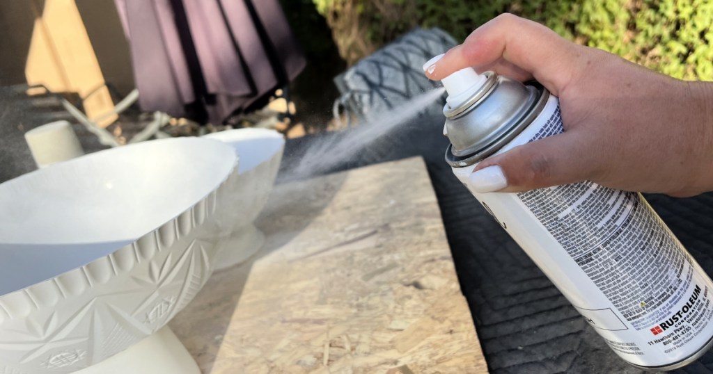 using white spray paint on dollar tree bowls