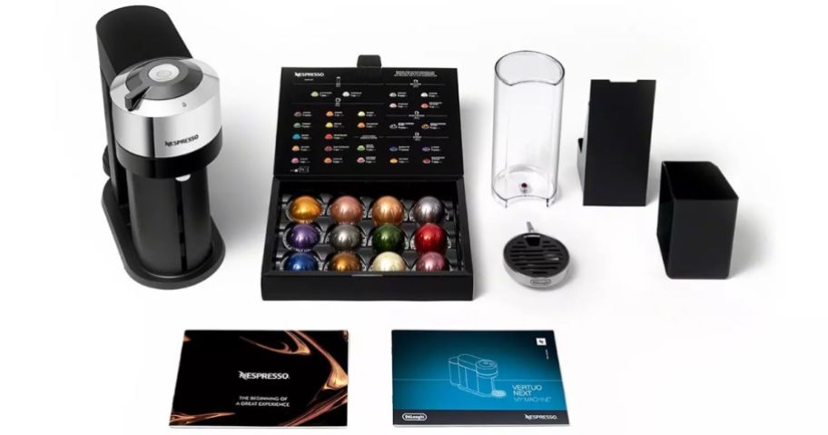 nespresso vertuo machine, accessories and pods