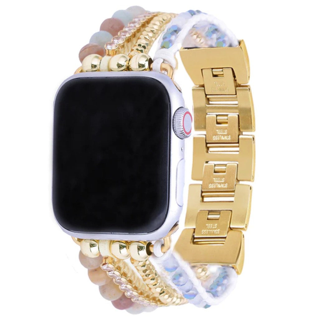 white and gold beaded apple watch strap