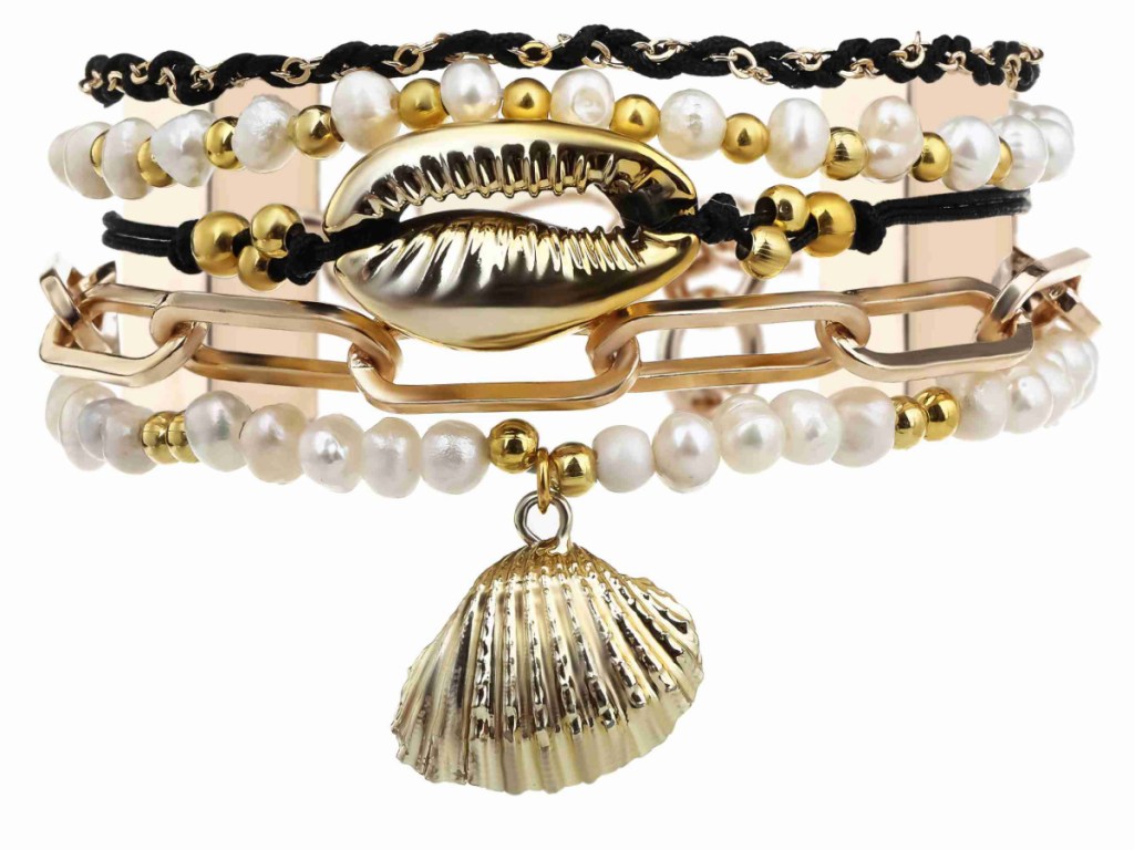 wrap bracelet with gold and seashell