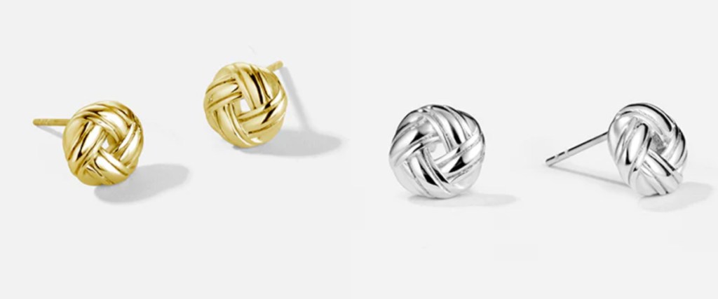 silver and gold knotted stud earrings